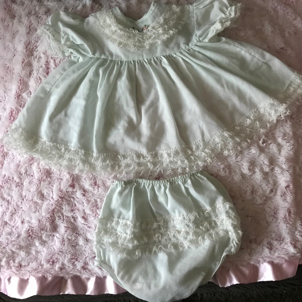 Vintage teal 3-6 month dress with bloomers